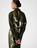 Floral Funnel Neck Midi Satin Column Dress
