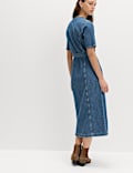Denim Button Through Midi Waisted Dress
