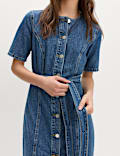 Denim Button Through Midi Waisted Dress