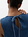 Denim V-Neck Tie Detail Midi Relaxed Dress
