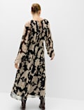 Chiffon Printed Tie Neck Midi Relaxed Dress