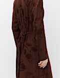 Satin Floral Jacquard V-Neck Midi Tea Dress