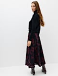 Rok Midi A-Line Jaring Lipatan Motif Bunga