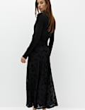 Devore Floral Ruched Midi A Line Skirt