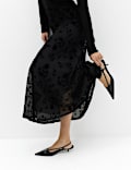 Devore Floral Ruched Midi A Line Skirt