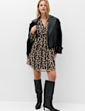 Chiffon Printed V-Neck Mini Waisted Dress