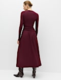 Jersey Draped Midi Waisted Dress