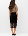 Velvet Lace Detail Midi A-Line Skirt