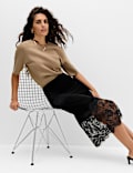 Velvet Lace Detail Midi A-Line Skirt