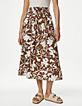 Pure Cotton Printed Pleated Midi Skirt