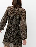 Floral Tie Neck Mini Waisted Dress