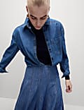 Falda plisada a media pierna de corte en A denim