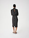 Polka Dot Funnel Neck Midi Shift Dress