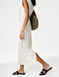 Linen Blend Striped Midaxi Bodycon Dress