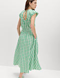 Gingham Puff Sleeve Midi Waisted Dress