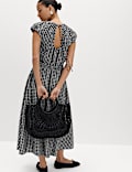 Gingham Puff Sleeve Midi Waisted Dress
