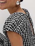 Gingham Puff Sleeve Midi Waisted Dress