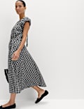 Gingham Puff Sleeve Midi Waisted Dress