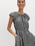 Gingham Puff Sleeve Midi Waisted Dress
