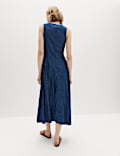 Denim Zip Up Drop Waist Midi Dress