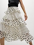 Lyocell Rich Polka Dot Ruffle Midaxi Skirt
