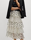 Lyocell Rich Polka Dot Ruffle Midaxi Skirt