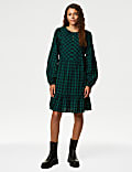 Pure Cotton Checked Knee Length Tiered Dress