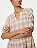 Cotton Rich Checked Mini Tiered Dress