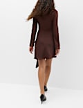 Satin Cowl Neck Mini Tie Detail Waisted Dress