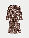 Printed V-Neck Knee Length Wrap Dress