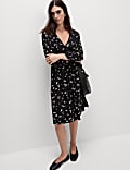 Printed V-Neck Knee Length Wrap Dress