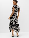 Mesh Floral Ruched Midi Waisted Dress