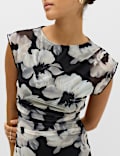 Mesh Floral Ruched Midi Waisted Dress