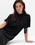 Polka Dot Tie Neck Midi Tea Dress