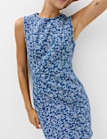 Denim Floral Jacquard Mini Shift Dress