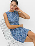 Denim Floral Jacquard Mini Shift Dress