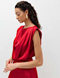 Satin Pleat Detail Midaxi Waisted Dress