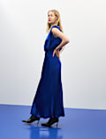 Satin Pleat Detail Midaxi Waisted Dress