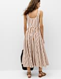 Pure Cotton Striped Midi Waisted Dress