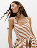 Pure Cotton Striped Midi Waisted Dress