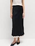 Satin Lace Trim Midi Slip Skirt