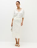 Jupe midi coupe &eacute;vas&eacute;e &agrave; motif textur&eacute;