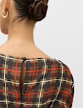 Checked Ruched Long Sleeve Mini Waisted Dress