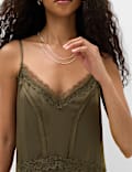 Satin Lace Insert V-Neck Midaxi Slip Dress