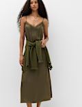 Satin Lace Insert V-Neck Midaxi Slip Dress