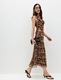 Animal Print Ruffle Detail Midaxi Column Dress