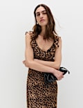 Animal Print Ruffle Detail Midaxi Column Dress