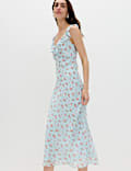 Floral Ruffle Detail Midi Column Dress
