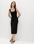 Jersey Square Neck Midi Bodycon Dress