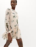 Chiffon Floral Mini Drop Waist Dress